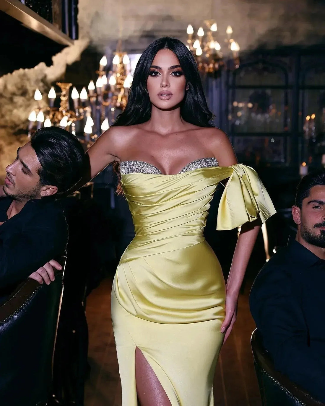 Stylish Elegant Luxury Evening dress Sexy mermaid lace applique side slit wrap hip with floor length formal ball party dress Mermaid