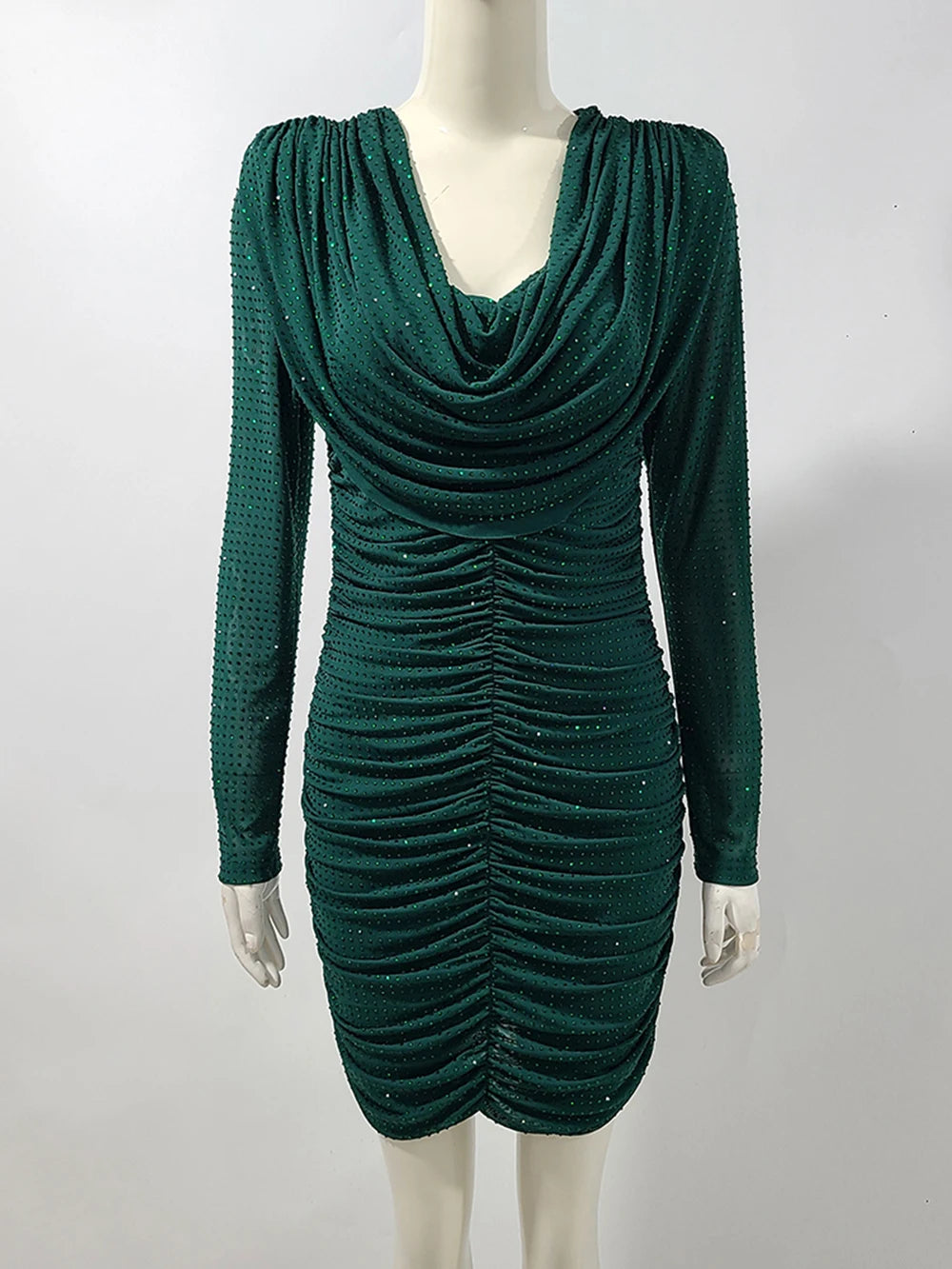 2025 New Rhinestone Long Sleeve Sexy Mini Dress For Women Fashion Shawl Collar Bodycon Club Dress Elegant Female Party Clothes