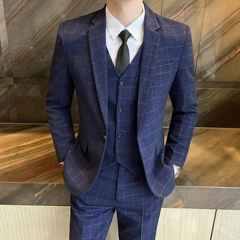 Suit Jacket Vest Pants 3 Pcs Set / Fashion New Men's Casual Business Solid Color Slim Fits Blazers Coat Trousers Waistcoat