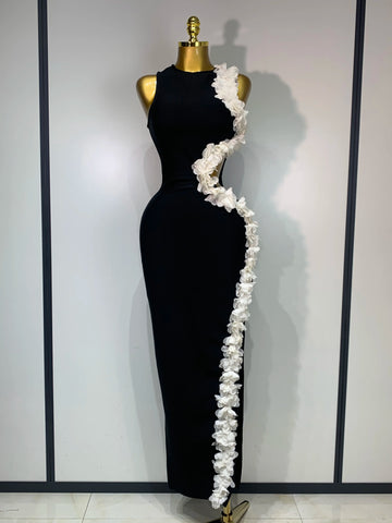 Women Sexy O Neck Flower Cut Out Maxi Long Bodycon Bandage Dress 2025 Celebrity Elegant Evening Club Party Birthday Dress