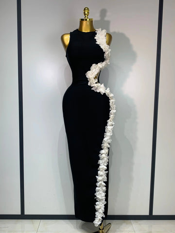 Women Sexy O Neck Flower Cut Out Maxi Long Bodycon Bandage Dress  Celebrity Elegant Evening Club Party Birthday Dress