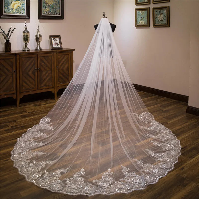 Ivorio bianco all'ingrosso 3*3 metri Cathedral Veils Appliques in pizzo Velo da sposa