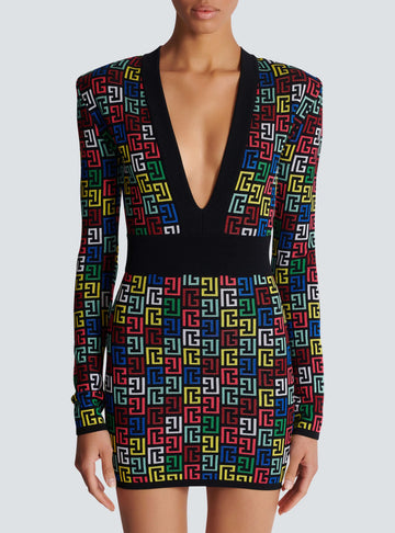 Women Long Sleeve Deep V-Neck Bodycon Mini Bandage Dress Jacquard Celebrate Evening Party Cocktail Dress Vestido