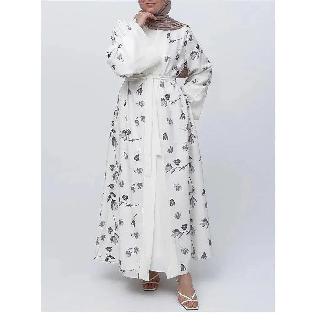 Floral Print Women Muslim Open Abaya Cardigan Maxi Dress Turkey Arabic Robe Eid Ramadan Kaftan Islamic Kimono Caftan Dubai Femme