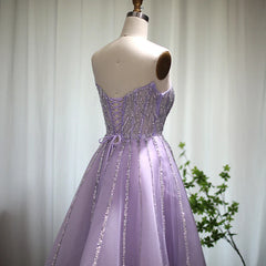 Luxury Dubai Beaded Lilac Evening Dress Elegant Scalloped Arabic Women Formal Prom Dresses for Wedding Party