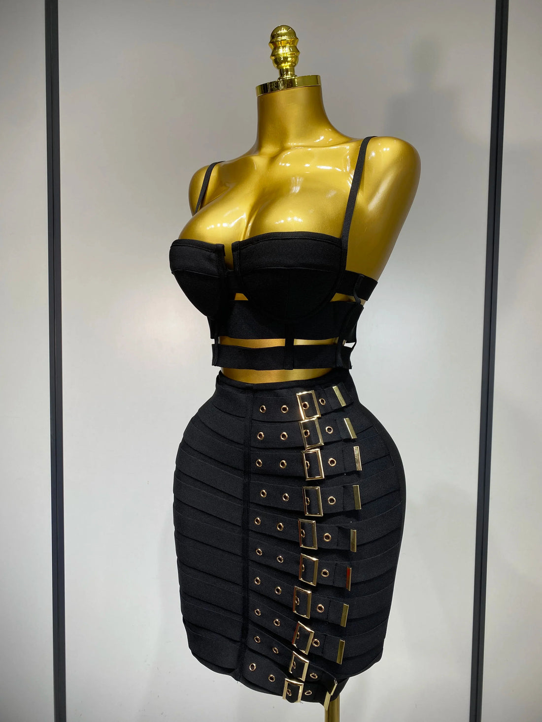 Women Sexy Black Cut Out Bodycon Bandage Skirt Two Piece Set  Celebrity High Streeet Evening Birthday Club Party Outfits