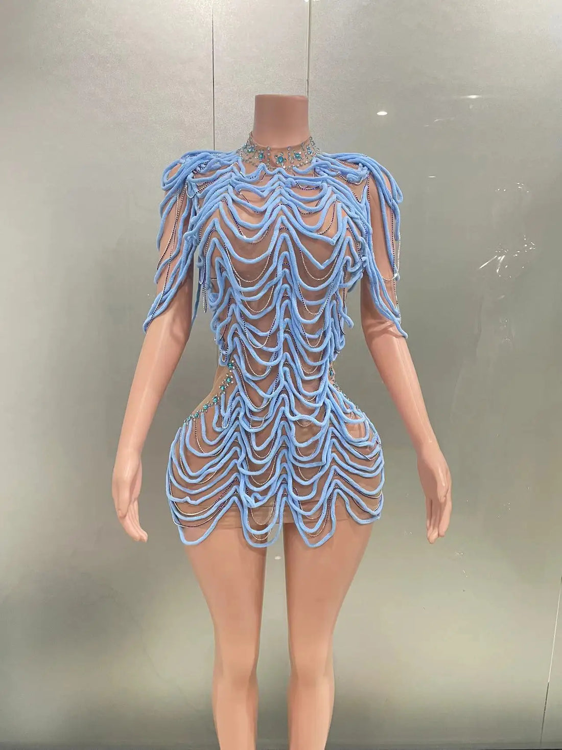 STOCK Women Sexy Mesh See Through Bodycon Mini Dress Celebrate Nightclub Party Performance Costume Stage Wear Birthday Outfit