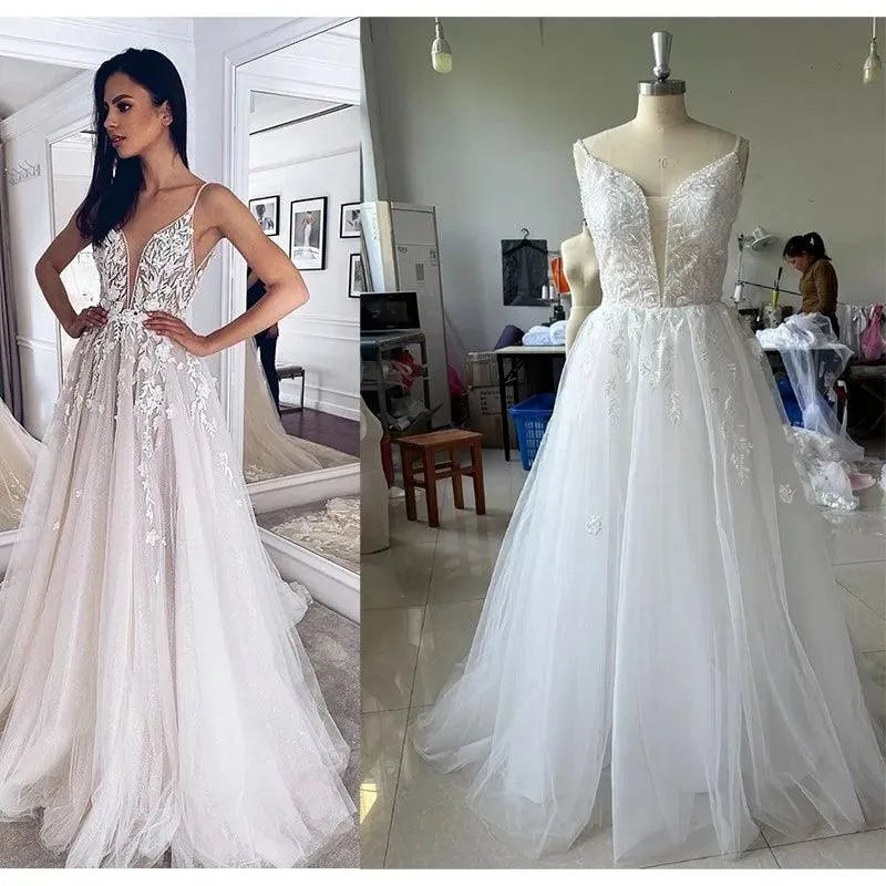 Maria Novia Customized V Neck Sleeveless Boho Wedding Dresses 2025 For Women A Line Ivory Lace Bridal Gown Vestido De Noiva
