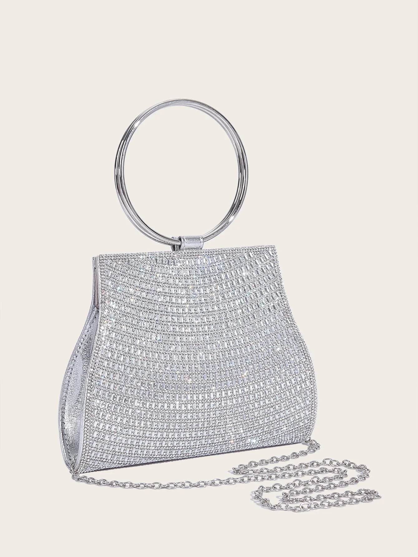 Banquet Bag Shiny Handmade Diamond Bag Wedding Handbag Silver Chain Shoulder Bag for Women