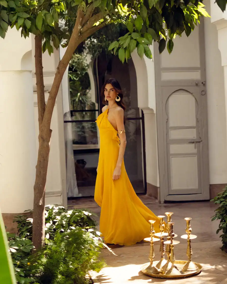 2025 New Summer Women Sexy Halter Chiffon Loose Long Dress Beach Style Vacation Casual Birthday Party Outfit Vestido