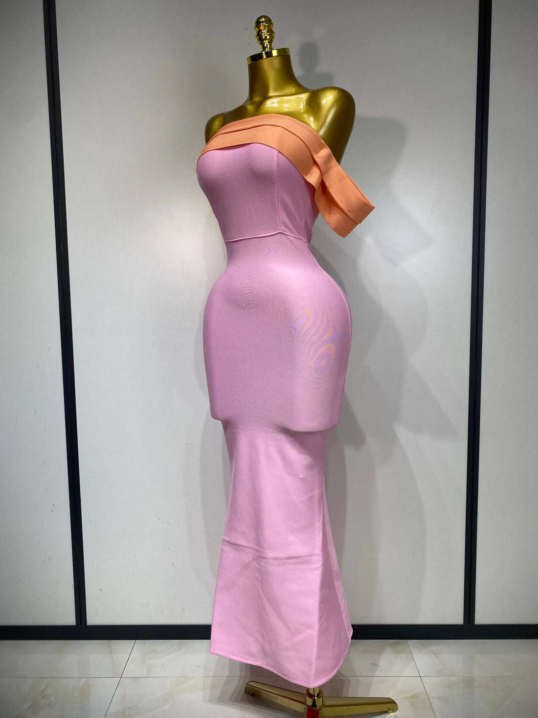 Women Sexy One Shoulder Color Block Bodycon Bandage Dress  Celebrity Elegant Evening Club Luxury Birthday Party Outfit