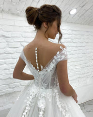 Robes de mariée princesse sur l'épaule 3d dentelle applique dames sans manches boho robes nues vestido de novia personnalisé mariée