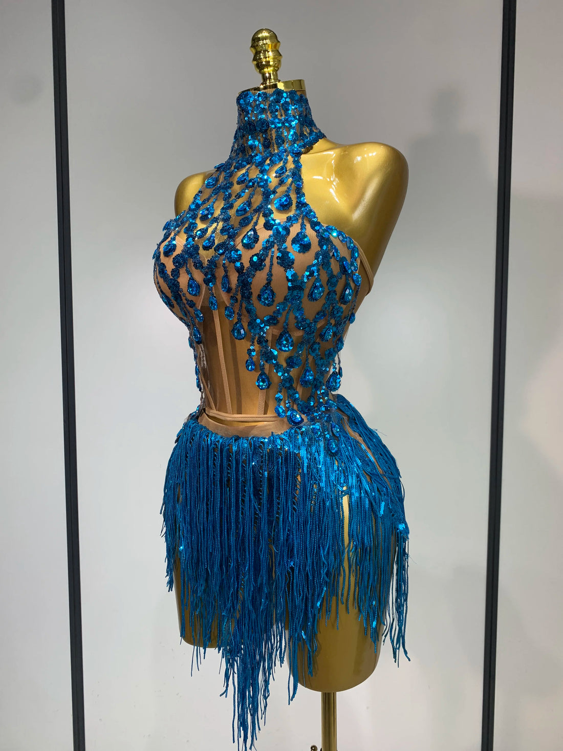 Women Sexy Shinning Rhinestone Tassels Two Pieces Set Nightclub Evening Party Birthday Bar Dancer Performance Stage Costume