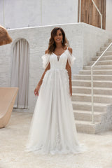 Vestidos De Novia Boho Wedding Dresses for Bride 2024 A Line Tulle Lace Wedding Gowns Plus Size Beach Bride Dresses