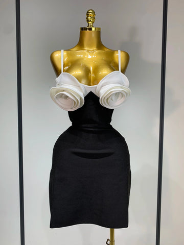 Women Celebrity Sexy Sleeveless 3D Flower Patchwork Mini Bodycon Bandage Dress Elegant Evening Club Party Birthday Dress