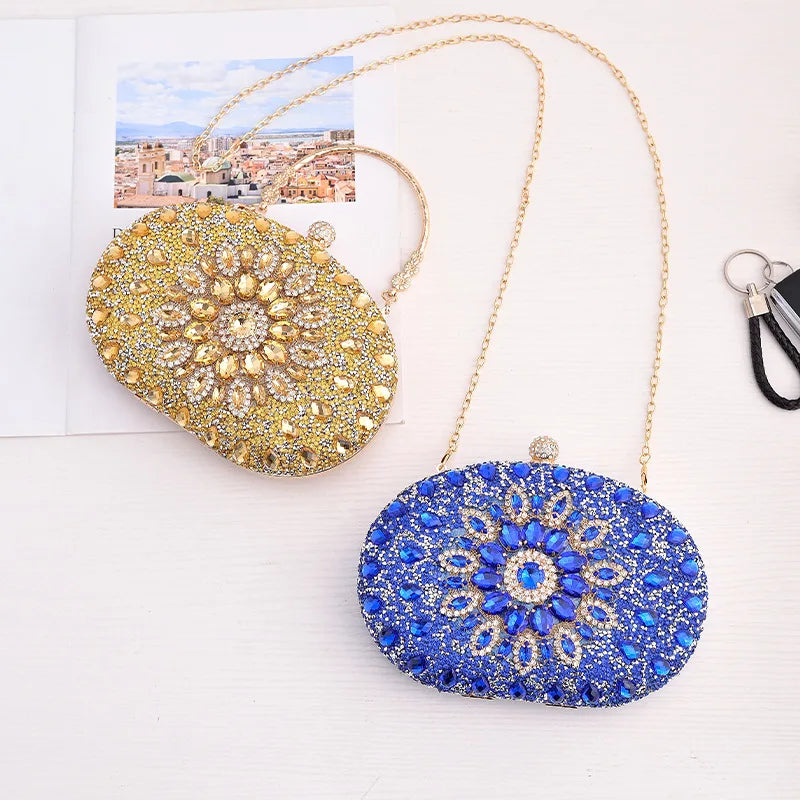 Rhinestone Women Luxury Clutch Evening Bag Crystal Diamond Lady Pocket Purse Wallet Fashion Wedding Party Chain Shoulder Handbag