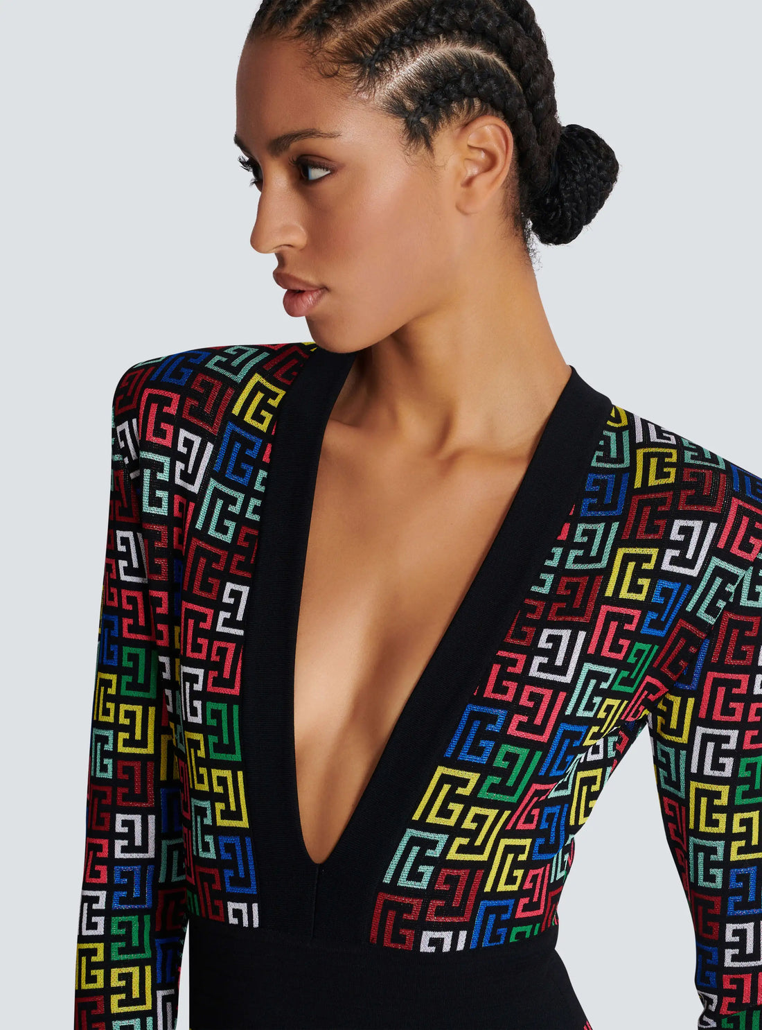 Women Long Sleeve Deep V-Neck Bodycon Mini Jacquard Bandage Dress Elegant Evening Party Cocktail Outfit