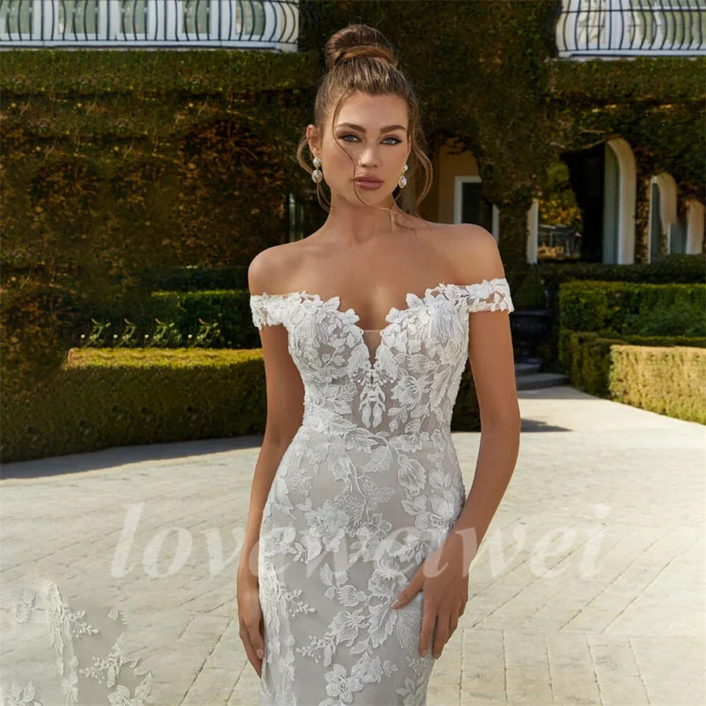 Boho Mermaid Wedding Dress Sexy Off The Shoulder Bride Dresses Lace Appliques Bridal Gowns Vestido De Novia Robe De Mariée