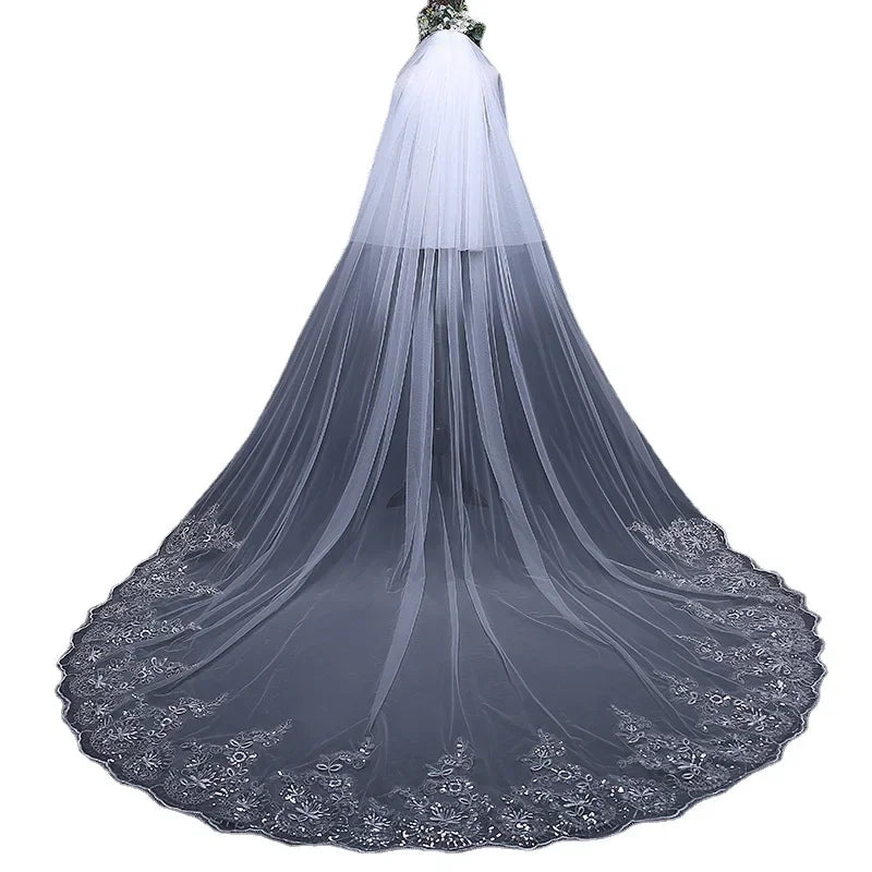 Wholesale White Ivory Cathedral Wedding veils Two layers Bridal veil Bride Accessories