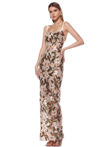 VC Sexy Strapless Floral Sequins Long Dress For Women Flower Embrodery Backless Slim Cocktail Evening Party Gowns