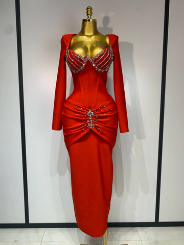 Women Sexy Luxury Sparkly Diamond Bandage Long Sleeve Bodycon Dress  Celebrity Elegant Evening Club Pary Birthday Dresses