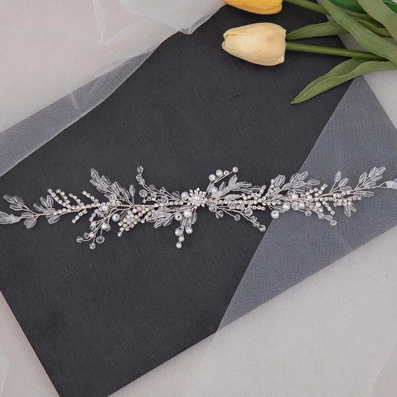 Crystal Pearl Headband Tiara For Women Rhinestone Wedding Hairband Headband Bridal Wedding Hair Accessories Jewelry Headband Silver