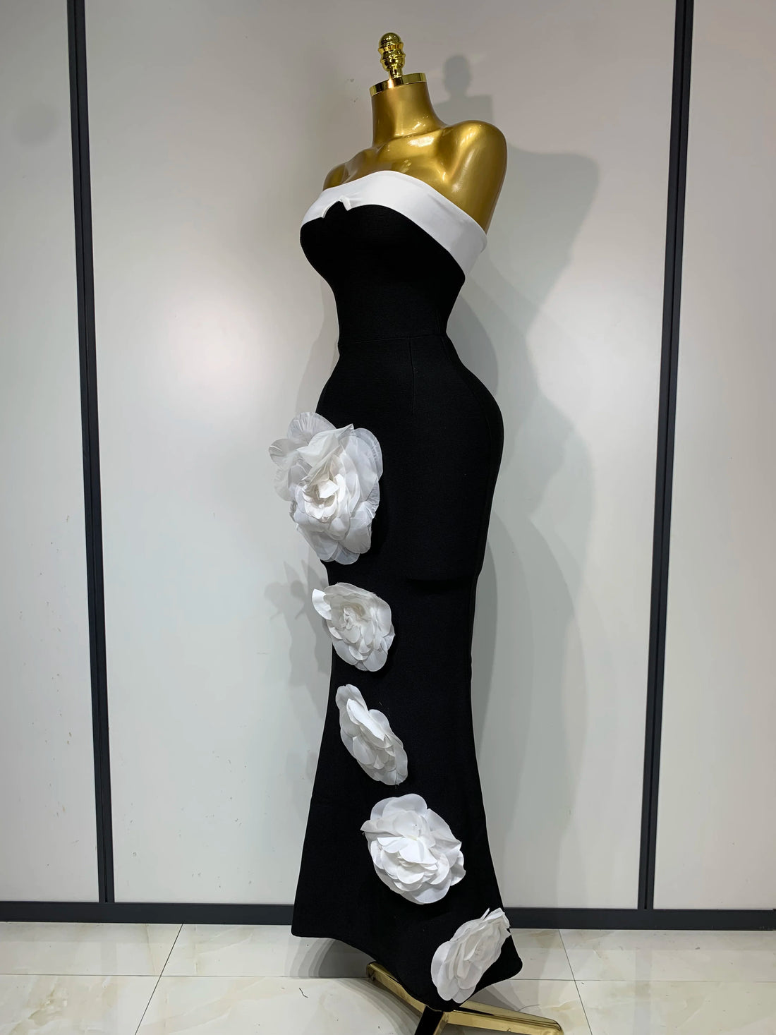 Women Sexy Strapless Backless Flower Maxi Long Bandage Dress 2025 Knitted Celebrity Elegant Evening Club Party Birthday Dresses