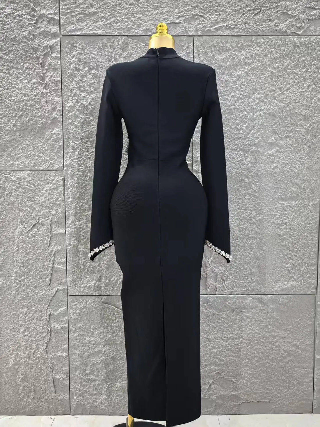 Black Red Women Long Sleeve Shinning Crystal Bodycon Long Bandage Dress Elegant Evening Party Cocktail Outfit Vestido