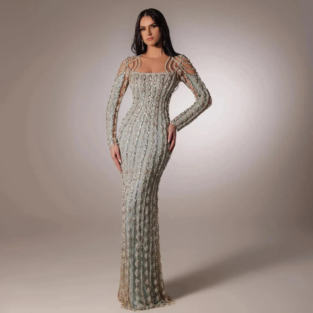 Luxury Arabic Sage Green Dubai Evening Dresses Mermaid Muslim Long Sleeves Islamic Women Wedding Party Gowns Evening Dress