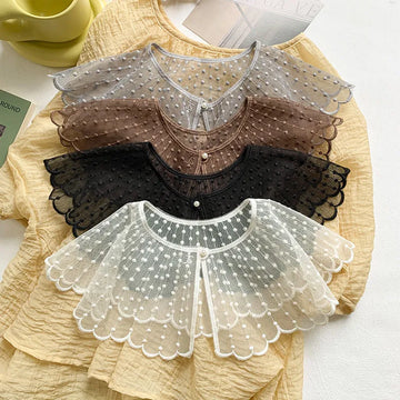 Summer Thin Hollow Out Knitting Lace Fake Collar For Woman Solid Color Neck Shoulder Cover Ladies Casual Shawl Free Size