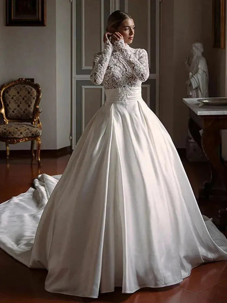 Wedding Dresses Vestidos De Novia Con Manga Y Cuello Alto Vestido