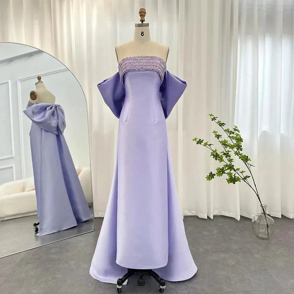 Luxury Dubai Lilac Arabic Evening Dresses with Bow Cape Sage Green Elegant Women Wedding Formal Party Gowns Lilac Evening Dress