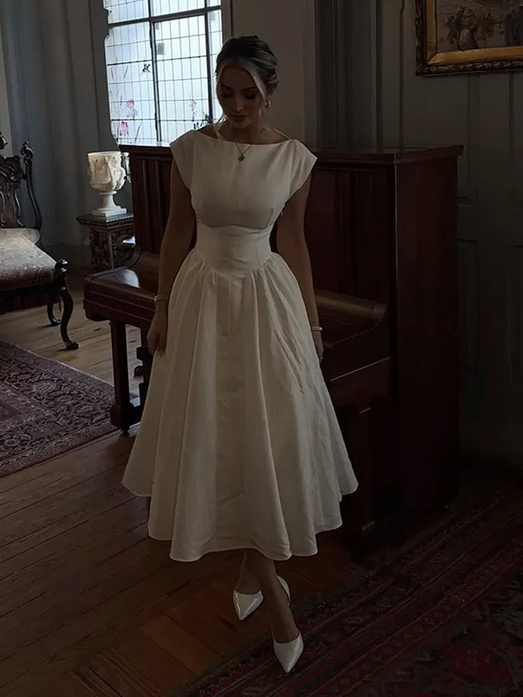 Elegant V Neck Green Long Dresses Women Fashion High Waist A-line Halter Midi Vestidos New Summer Lady Evening Party Dress 2025 WHITE