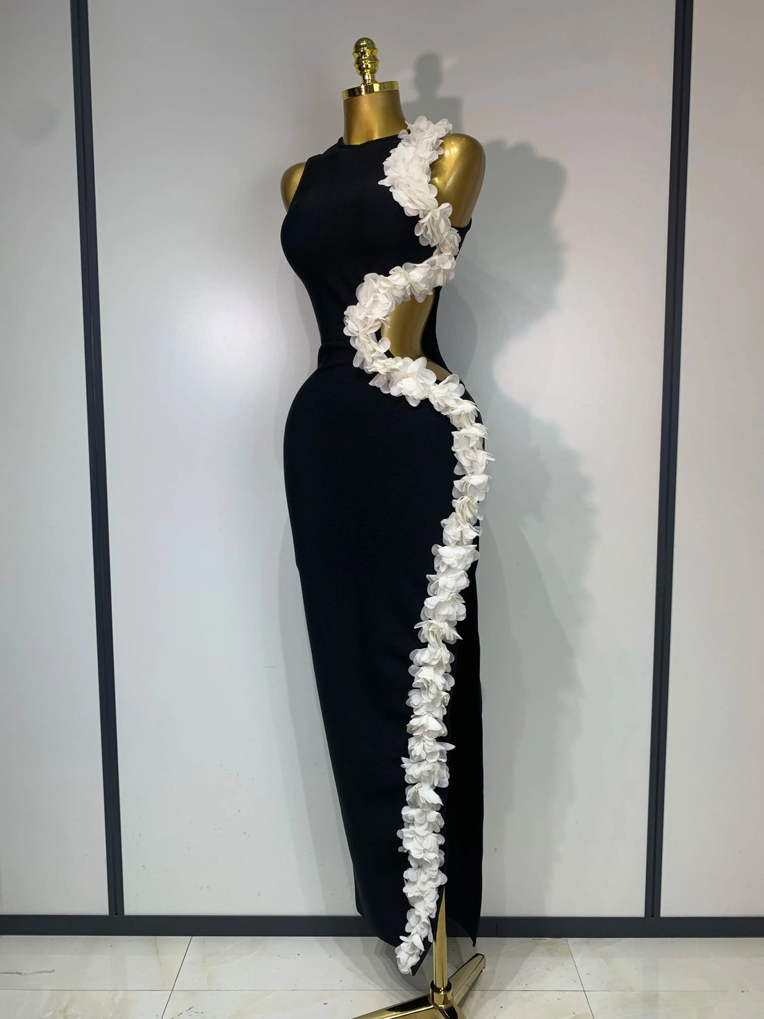 Women Sexy O Neck Flower Cut Out Maxi Long Bodycon Bandage Dress  Celebrity Elegant Evening Club Party Birthday Dress