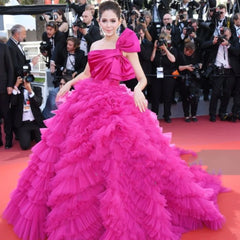 Aileen Vestidos de Gala en Capas Vestido de Noche Mullido para Mujer Vestido Largo de Fiesta de Boda de Malla Roja Rosa Elegante de Lujo 2024