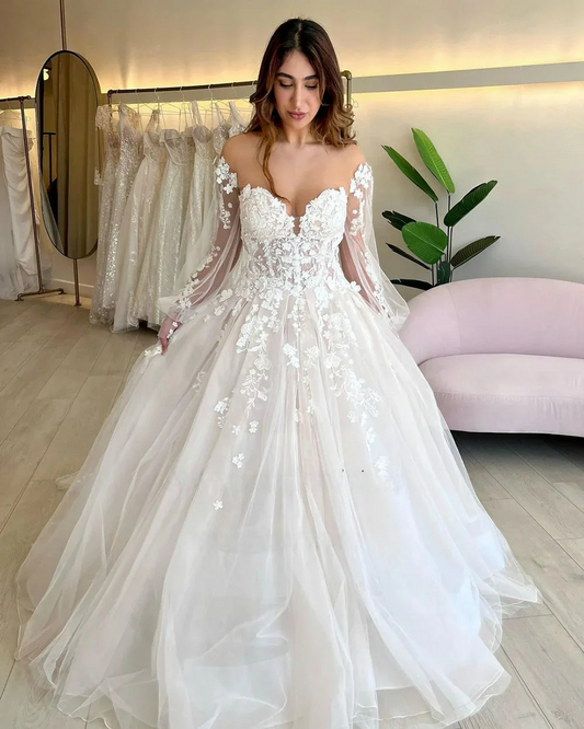 Vestido de novia de princesa sexy con escote en forma de corazón, sin tirantes, con flores y apliques, vestido de novia con corsé personalizado 