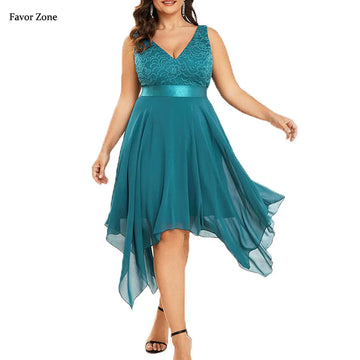 Elegant Plus Size Evening Dresses For Women 2023 Lace Patchwork Chiffon High Waist Long Dress Sexy Sleeveless Tank Prom Dress