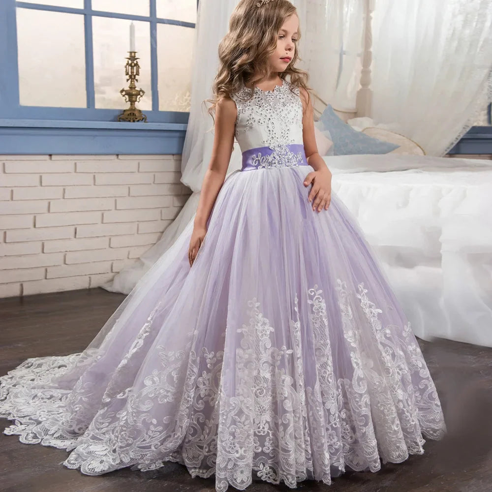 Girls Lace Dress Long Bridesmaid Prom Kids Dresses For Girls Children Princess Dress Party Wedding Dress 5 10 14 Years Vestido