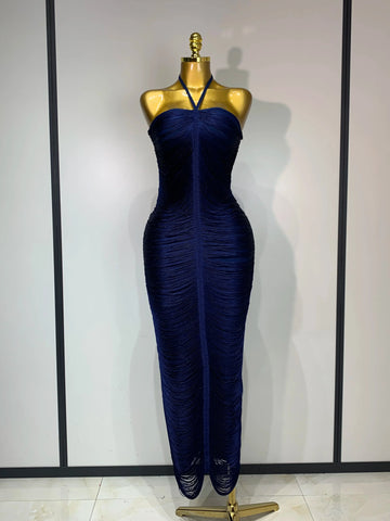 Women's Fashion Tassel Split Hanging Neck Bodycon Dress Elegant Celebrity Evening Party Luxuru Birthday Wedding Guest Dress