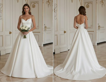 Satin Princess Wedding Dress Sweetheart Neck Classic Bridal
