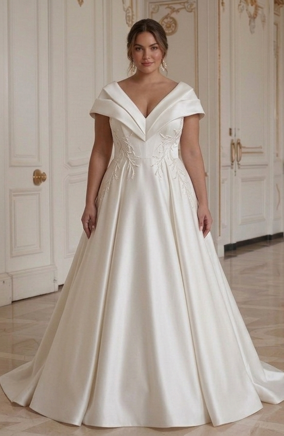 Satinbrudklänning för kurvig brud Elegant stil