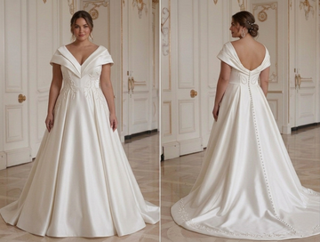 Robe de mariée en satin pour mariée ronde style élégant