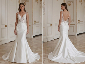 Abito da Sposa in Raso a Sirena Attillato in Raso