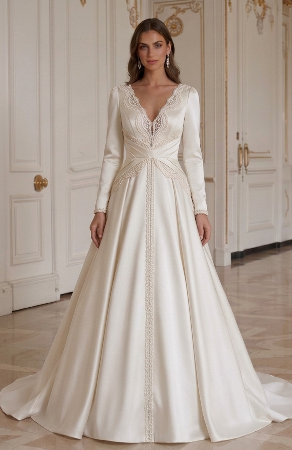 Satin Wedding Dress Sculpted Waist Bridal