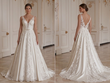 Satin Wedding Dress With Floral Lace Satin Mix