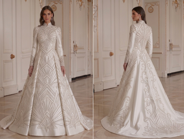 Abito da Sposa in Raso con Collo Alto e Stile Modesto