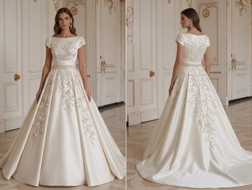 Satin Wedding Dress With High Waist Design