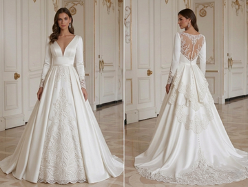 Rochie de mireasă din satin cu detalii din dantelă