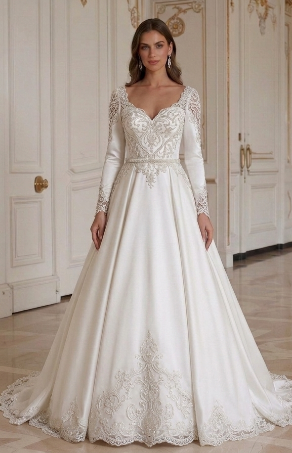Satin Wedding Dress With Long Elegant Train