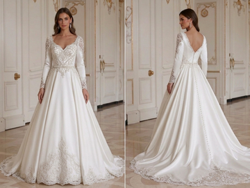 Satin Wedding Dress With Long Elegant Train